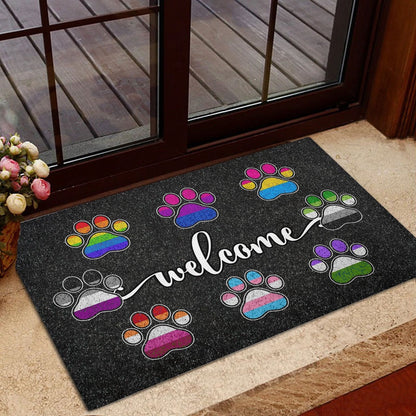 LGBT Welcome Doormat, Lgbtq Lgbt All Are Welcome Here Dog Cat Paw Rainbow Pride Month Welcome Doormat, Indoor Outdoor Doormat Home Decor