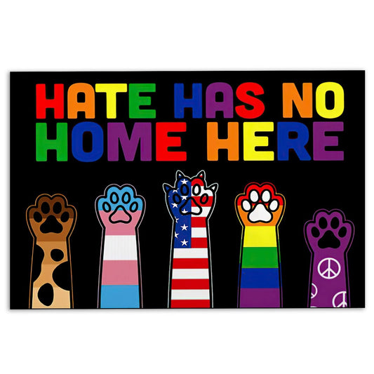 LGBT Welcome Doormat, lgbt pride rainbow support gift idea cat hand hate no home here Welcome Doormat, Indoor Outdoor Doormat Home Decor