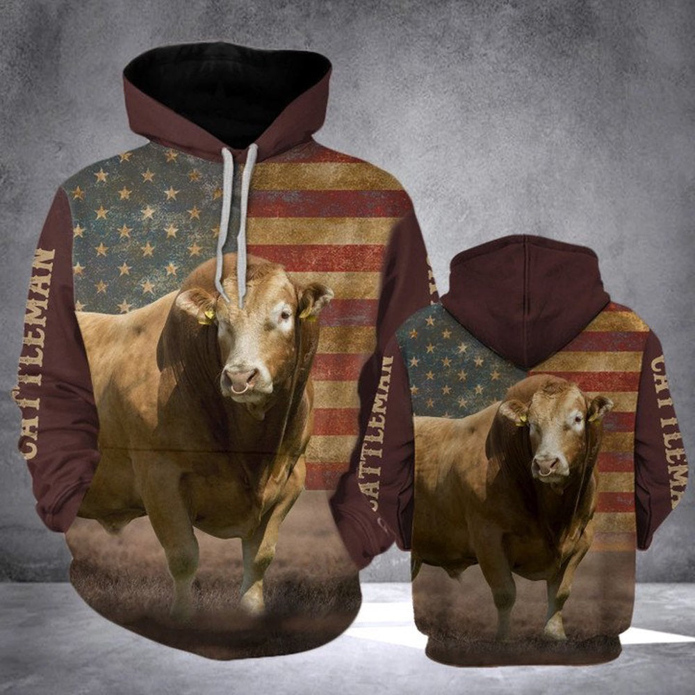 LIMOUSIN CATTLE FLAG All Over Printed Hoodie, Farmer Hoodie, Farm Themed Shirts, Farm Tee Shirts