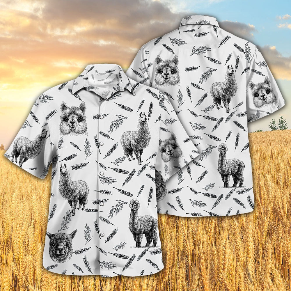 LLAMA PATTERN All Printed Hawaiian Shirt, Farm Hawaiian Shirt, Farmer Hawaii
