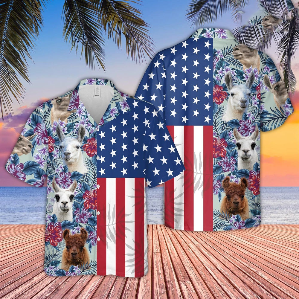 LLama Flower Pattern American Hawaiian Shirt, Farm Hawaiian Shirt, Farmer Hawaii
