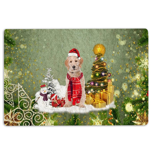 Labradoodle Welcome Doormat, Labradoodle Dog Merry Christmas Snow Christmas Tree Xmas Holiday Welcome Doormat, Pets Home Decor Door Mat