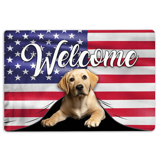 Labrador Retriever Welcome Doormat, Funny Labrador Retriever Dog Welcome American Flag USA Welcome Doormat, Pets Home Decor Door Mat