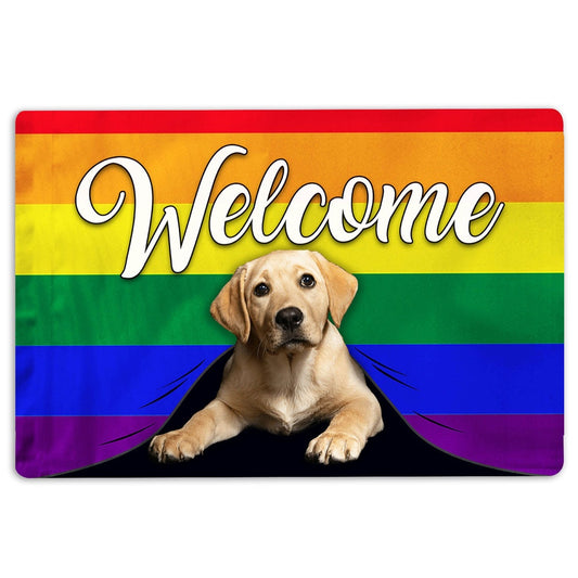 Labrador Retriever Welcome Doormat, LGBT Labrador Retriever Dog Welcome Pride Rainbow Flag Welcome Doormat, Pets Home Decor Door Mat