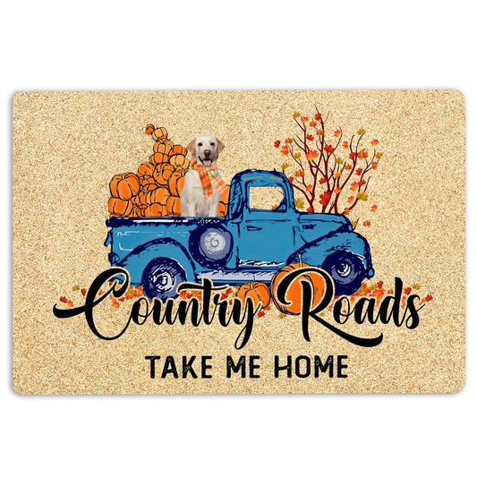 Labrador Retriever Welcome Doormat, Labrador Retriever Dog Country Road Take Me Home Fall Pumpkins Welcome Doormat, Pets Home Decor Door Mat