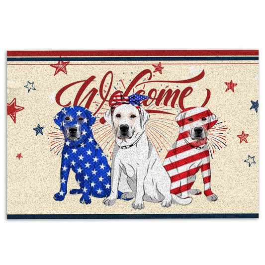 Labrador Retriever Welcome Doormat, Labrador Retriever Patriotic American 4Th July Independence Day Welcome, Pets Home Decor Door Mat