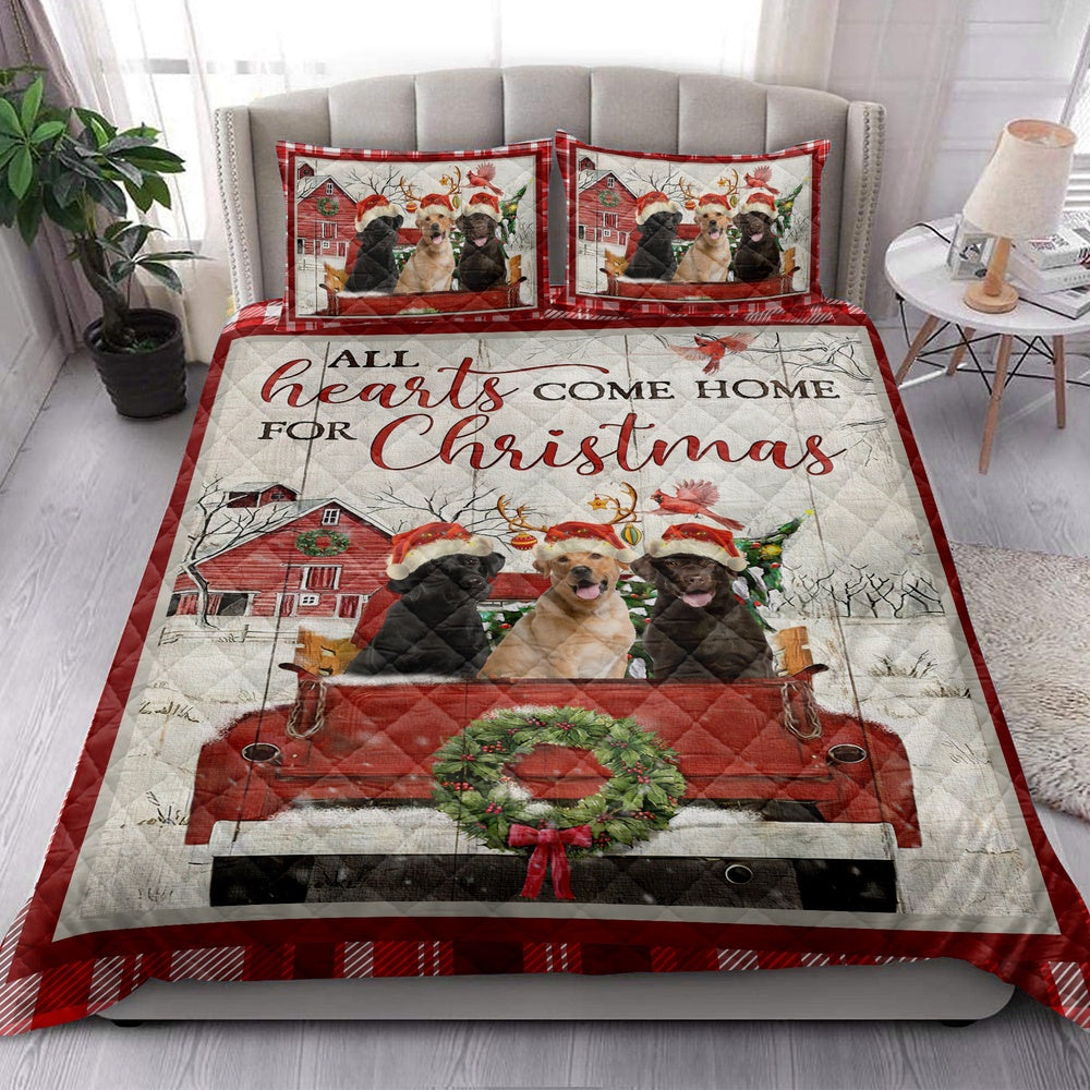 Labrador With Truckmas Tree Snowflake Cozy Farmho Use Bedding Set, Christmas Beddings, Xmas Bedding Sets