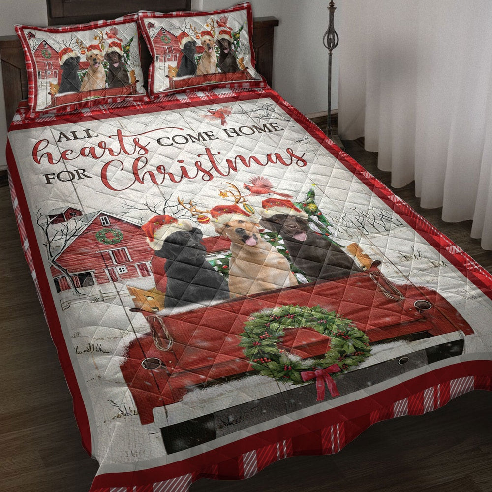 Labrador With Truckmas Tree Snowflake Cozy Farmho Use Bedding Set, Christmas Beddings, Xmas Bedding Sets