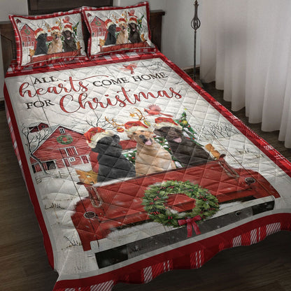 Labrador With Truckmas Tree Snowflake Cozy Farmho Use Bedding Set, Christmas Beddings, Xmas Bedding Sets