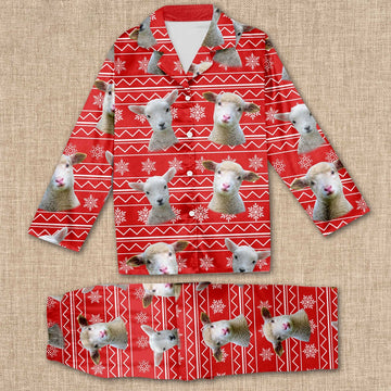 Lamb Christmas Pattern All Over Print Pajamas Sets, Farm Pajamas, Farm Animal Pajamas, Christmas Farm Pajamas