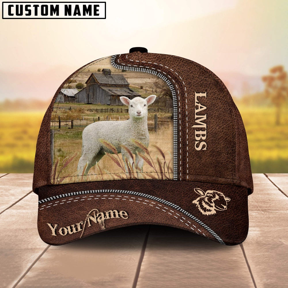 Lambs Customized Name Leather Pattern Cap, Farmer Cap, Cap For Farmers, Best Farm Hat, Farm Use Hat