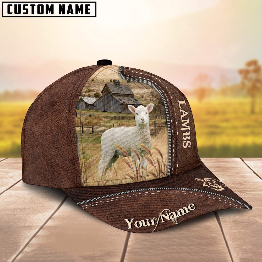 Lambs Customized Name Leather Pattern Cap, Farmer Cap, Cap For Farmers, Best Farm Hat, Farm Use Hat