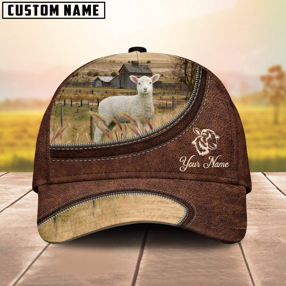 Lambs On The Farm Customized Name Leather Pattern Cap, Farmer Cap, Cap For Farmers, Best Farm Hat, Farm Use Hat