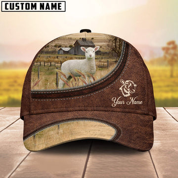 Lambs On The Farm Customized Name Leather Pattern Cap, Farmer Cap, Cap For Farmers, Best Farm Hat, Farm Use Hat