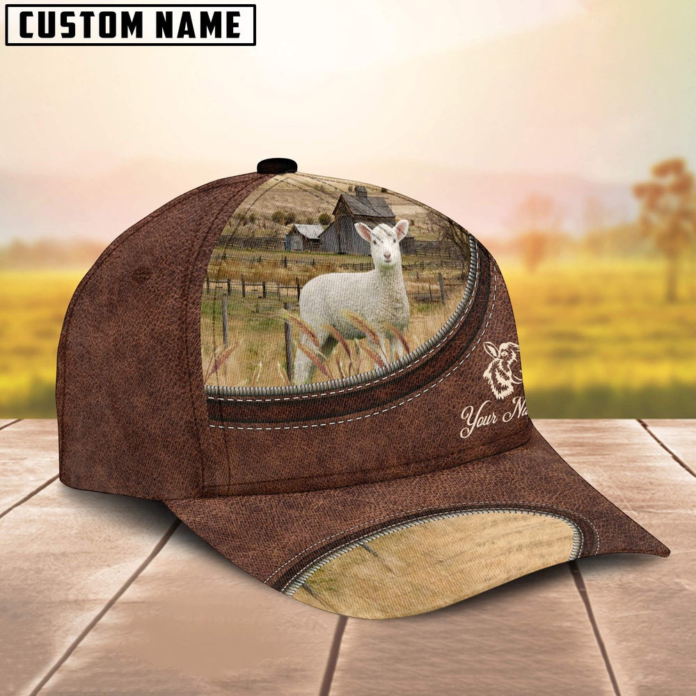 Lambs On The Farm Customized Name Leather Pattern Cap, Farmer Cap, Cap For Farmers, Best Farm Hat, Farm Use Hat