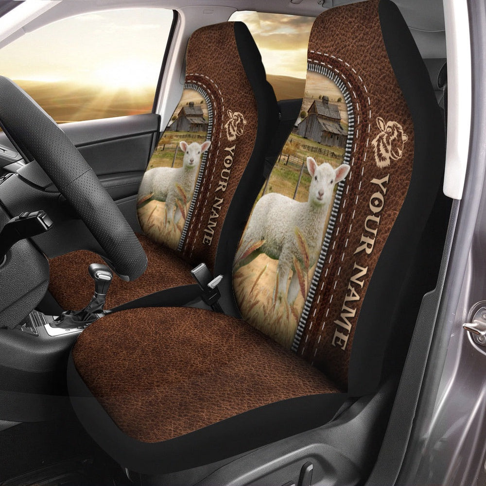 Lambs Personalized Name Leather Pattern Car Seat Cover, Car Seat Cover, Farm Car Seat Cover, Pet Seat Covers
