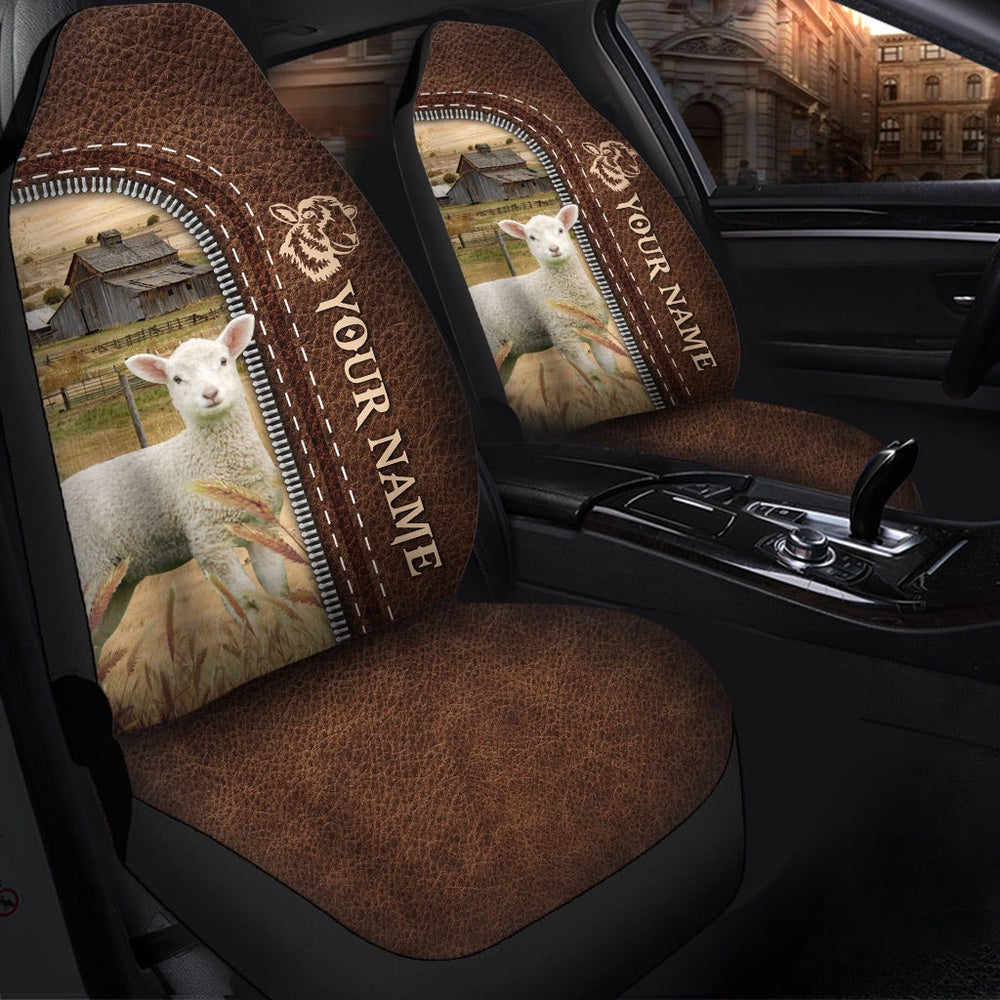 Lambs Personalized Name Leather Pattern Car Seat Cover, Car Seat Cover, Farm Car Seat Cover, Pet Seat Covers