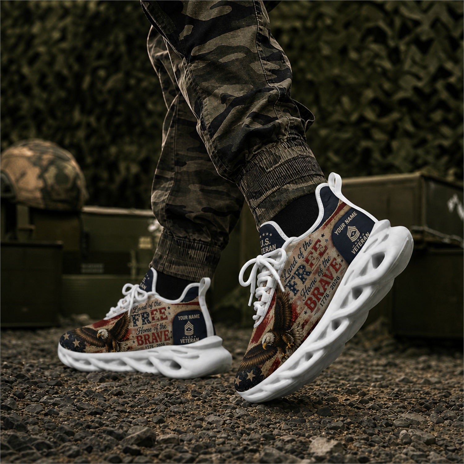 Custom Name Land Of The Free Because Of The Brave Max Soul Shoes, Veteran Sneaker