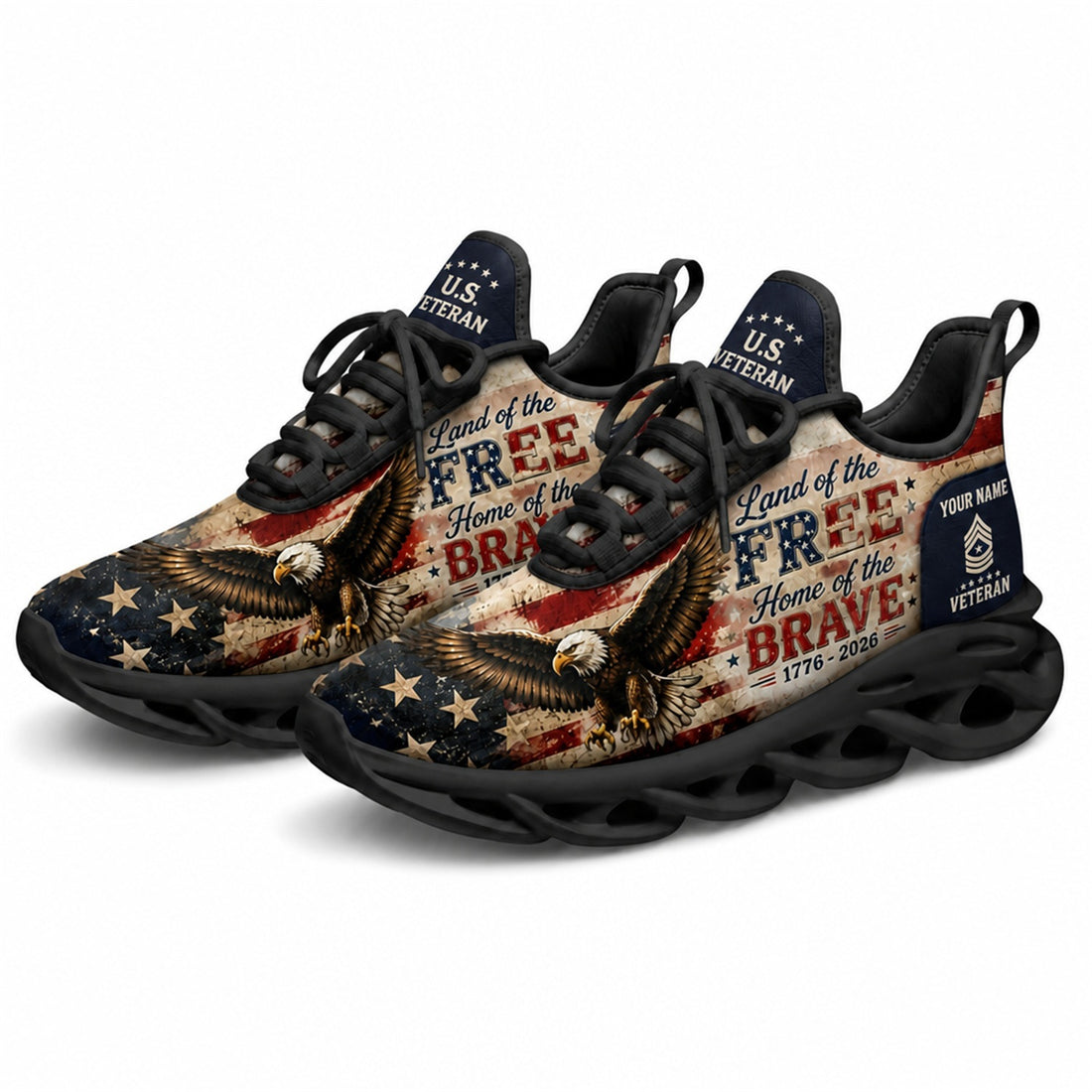 Custom Name Land Of The Free Because Of The Brave Max Soul Shoes, Veteran Sneaker