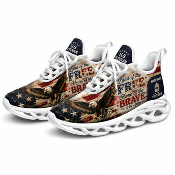 Custom Name Land Of The Free Because Of The Brave Max Soul Shoes, Veteran Sneaker