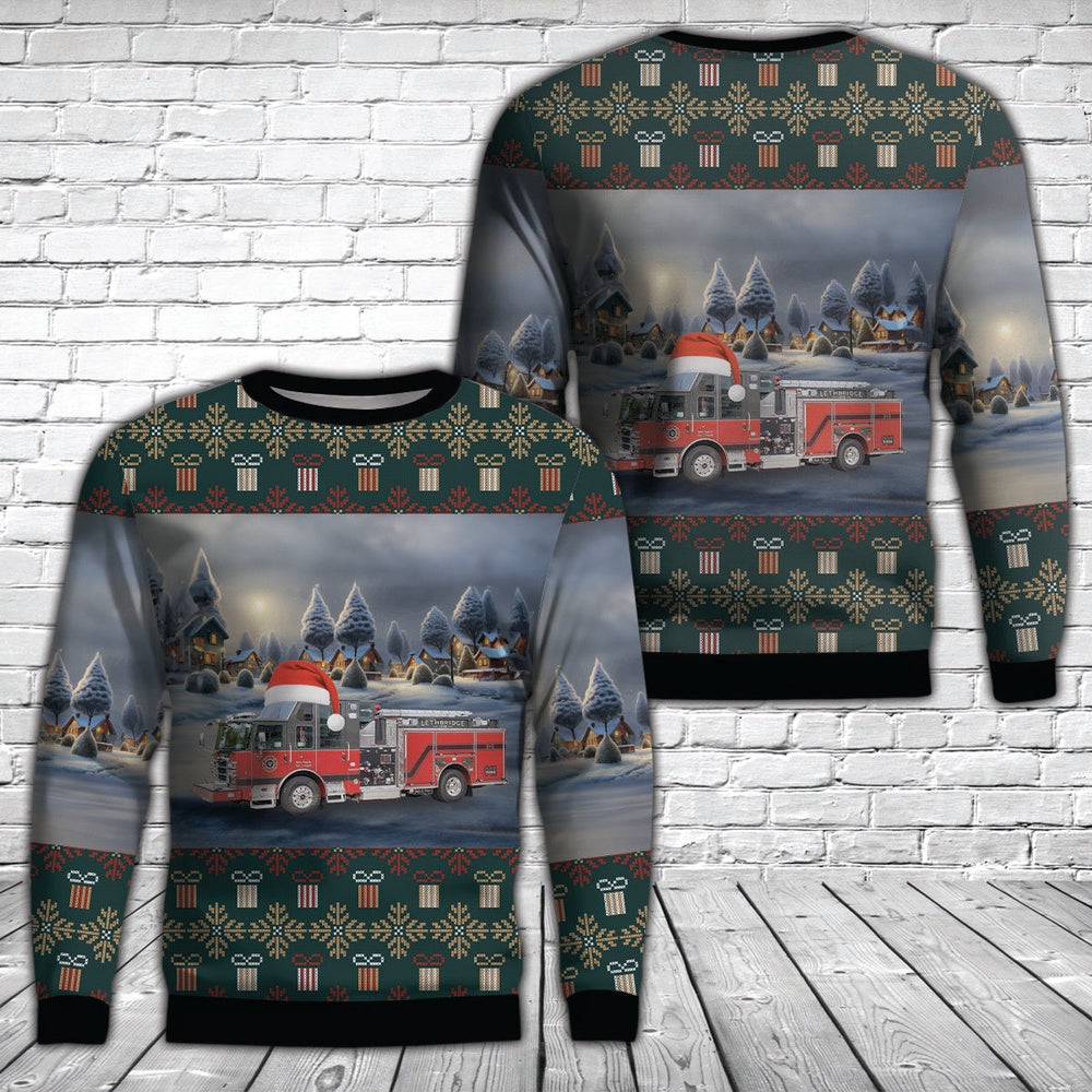 Lethbridge, Alberta, Canada, Lethbridge Fire Department Christmas AOP Ugly Sweater, Christmas Ugly Sweater, Sweater Xmas, Ugly Sweater
