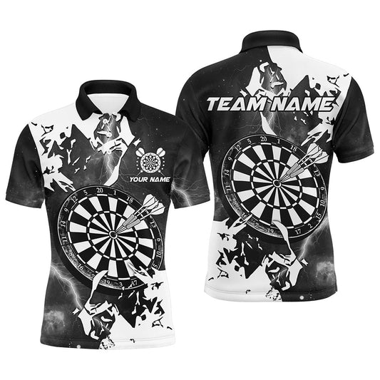 Lightning Grunge Dartboard Custom 3D Printed Darts Shirts For Men, Darts Team Polo Black, Darts Team Polo Shirt