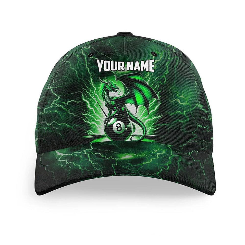 Lightning Thunder Dragon Green 8 Ball Billiard Hats Custom 3D Printed Billiard Baseball Cap, Personalized Billiard Team Cap Hats