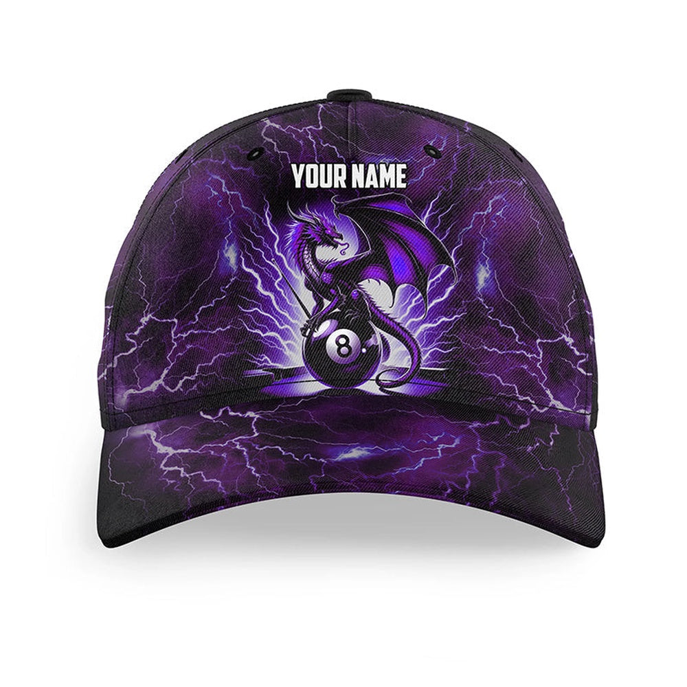 Lightning Thunder Dragon Purple 8 Ball Billiard Hats Custom 3D Printed Billiard Baseball Cap, Personalized Billiard Team Cap Hats