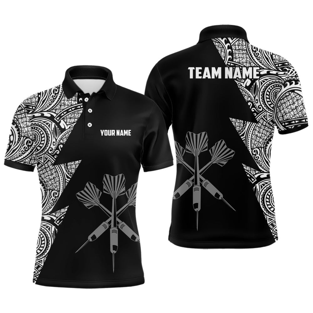 Lightning Tribal Black White Personalized Darts Polo Shirts Custom Darts Polo For Men, Darts Team Polo Shirt