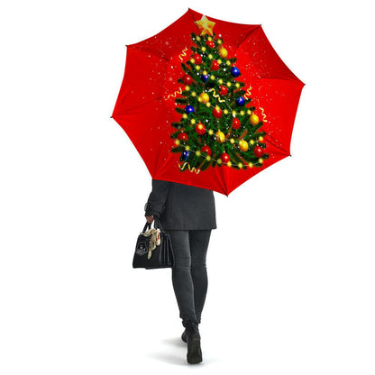 Lights Christmas Tree Print Umbrella, Christmas Umbrella, Xmas Umbrella