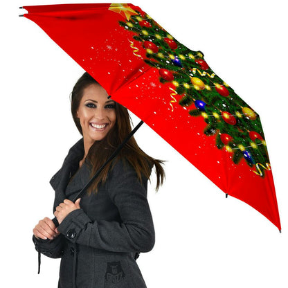 Lights Christmas Tree Print Umbrella, Christmas Umbrella, Xmas Umbrella