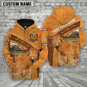 Limousin 3D Customized Name Farm Name Hoodie, Farmer Hoodie, Custom Farm Shirts, Farmer T Shirt