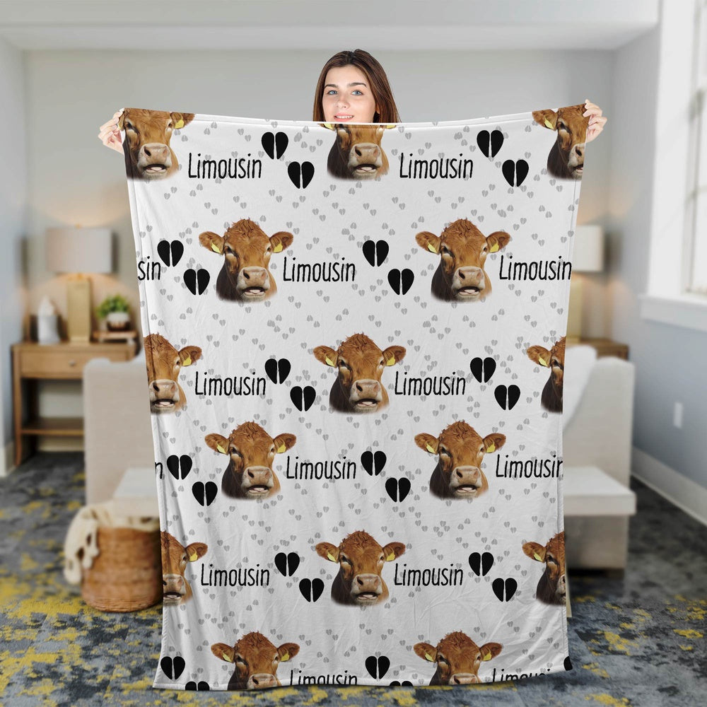 Limousin Cattle Happy Pattern Blanket, Farm Blanket, Farm Animal Blanket