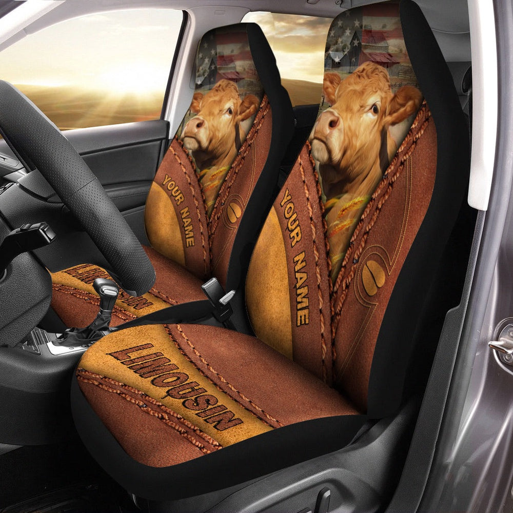 Limousin Cattle Leather Pattern Customized Name Car Seat Cover, Car Seat Cover, Farm Car Seat Cover, Pet Seat Covers