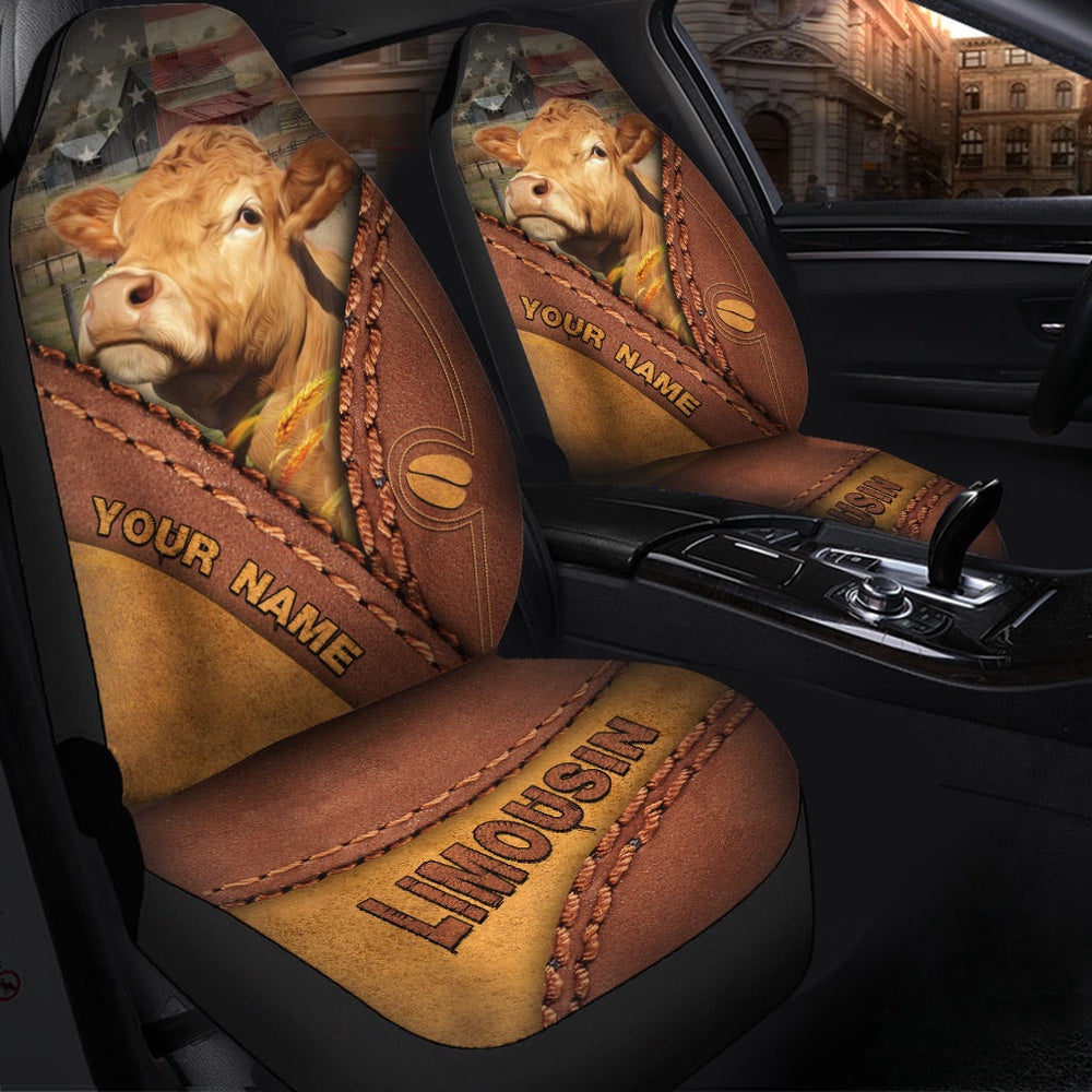 Limousin Cattle Leather Pattern Customized Name Car Seat Cover, Car Seat Cover, Farm Car Seat Cover, Pet Seat Covers