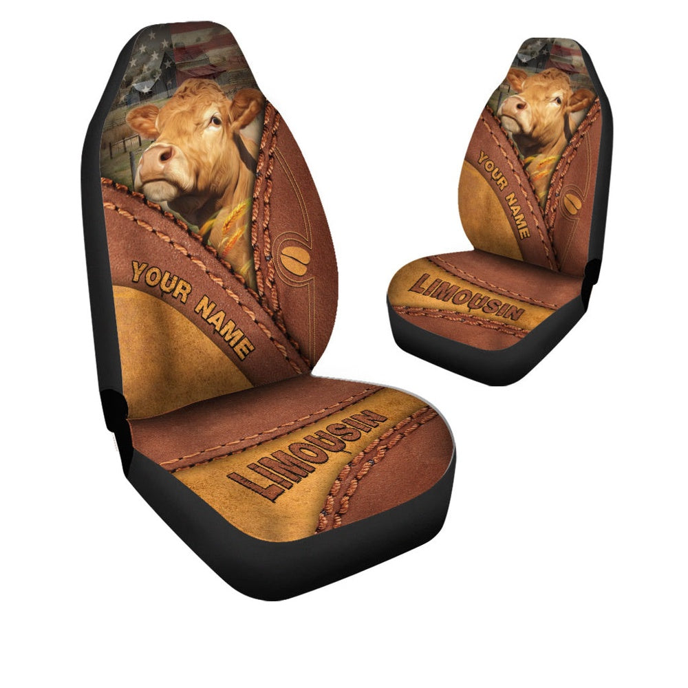 Limousin Cattle Leather Pattern Customized Name Car Seat Cover, Car Seat Cover, Farm Car Seat Cover, Pet Seat Covers