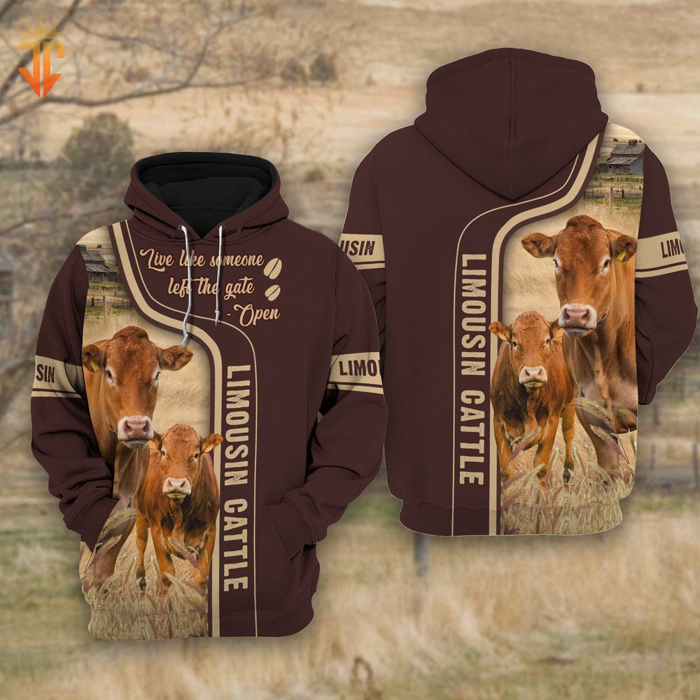 Limousin Cattle Live Like Someone left the gate open Shirts, Farmer Hoodie, Farm Themed Shirts, Farm Tee Shirts