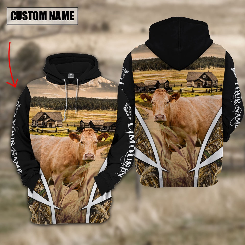Limousin Custom Name Meadow Pattern Black Hoodie, Farmer Hoodie, Custom Farm Shirts, Farmer T Shirt