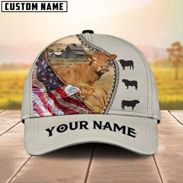 Limousin Eagle US Flag Leather Pattern Customized 3D Cap, Farmer Cap, Cap For Farmers, Best Farm Hat, Farm Use Hat