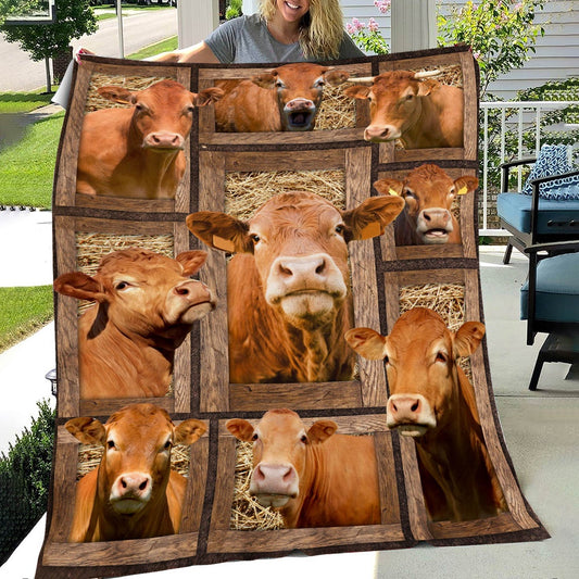 Limousin In Farm All Printed 3D Blanket, Farm Blanket, Farm Animal Blanket
