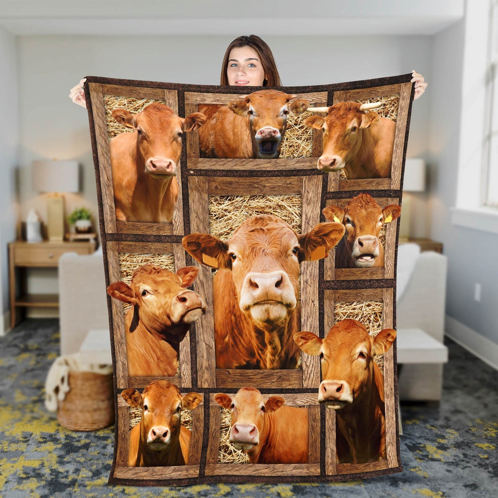 Limousin In Farm All Printed 3D Blanket, Farm Blanket, Farm Animal Blanket
