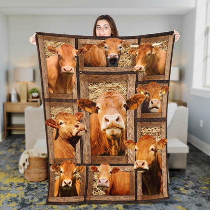 Limousin In Farm All Printed 3D Blanket, Farm Blanket, Farm Animal Blanket