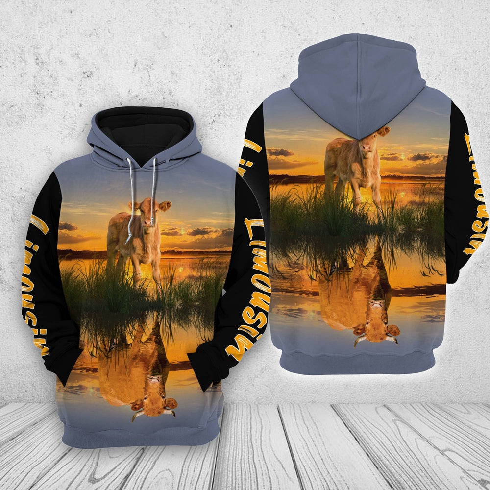 Limousin In The Sunset Shirts, Farmer Hoodie, Farm Themed Shirts, Farm Tee Shirts
