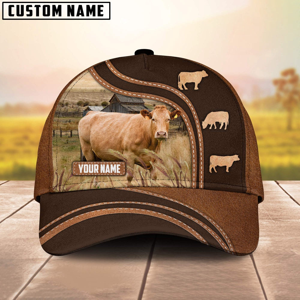 Limousin Leather Brown Pattern Customized Name Cap, Farmer Cap, Cap For Farmers, Best Farm Hat, Farm Use Hat