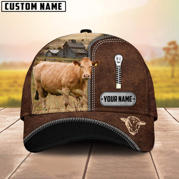 Limousin Leather Zip Pattern Customized Name Cap, Farmer Cap, Cap For Farmers, Best Farm Hat, Farm Use Hat