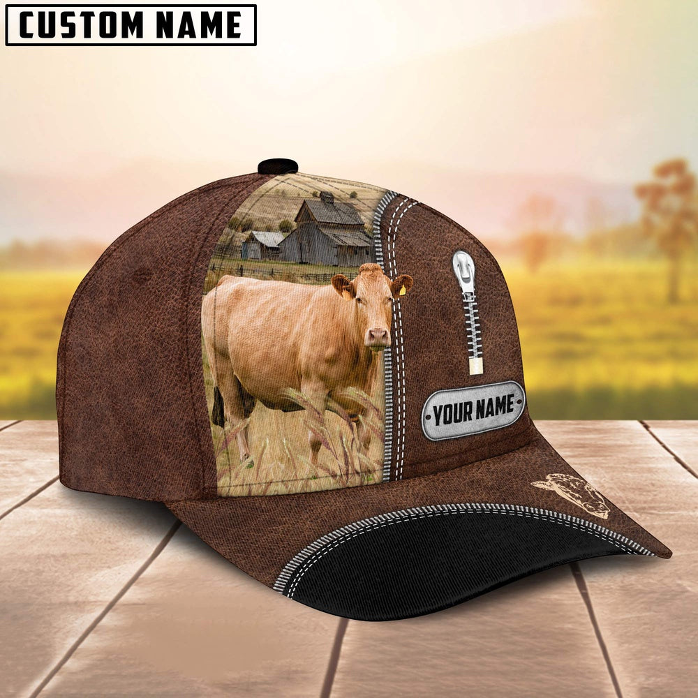Limousin Leather Zip Pattern Customized Name Cap, Farmer Cap, Cap For Farmers, Best Farm Hat, Farm Use Hat