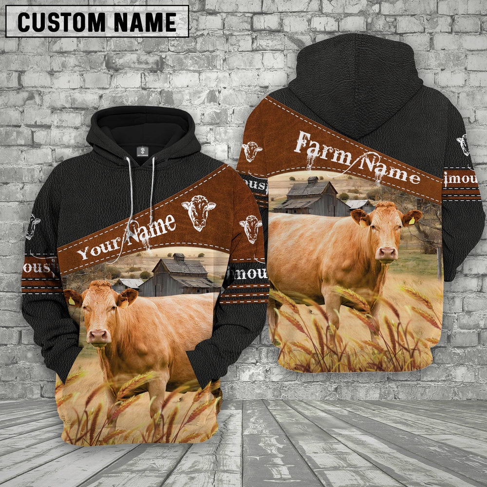 Limousin On Farm Custom Name Printed 3D Black Hoodie, Farmer Hoodie, Custom Farm Shirts, Farmer T Shirt