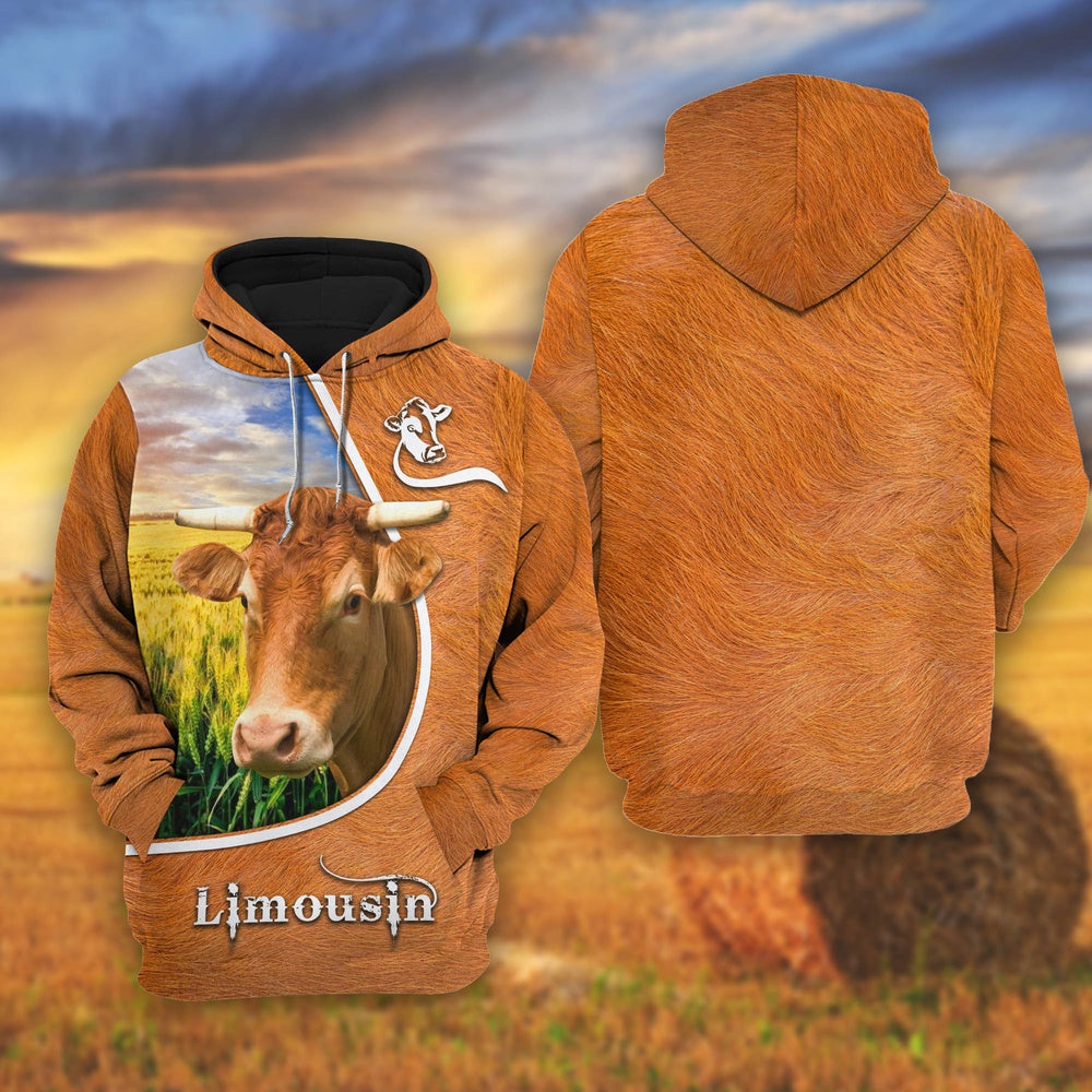 Limousin On The Wheat Field All Over Printed Shirts, Farmer Hoodie, Farm Themed Shirts, Farm Tee Shirts