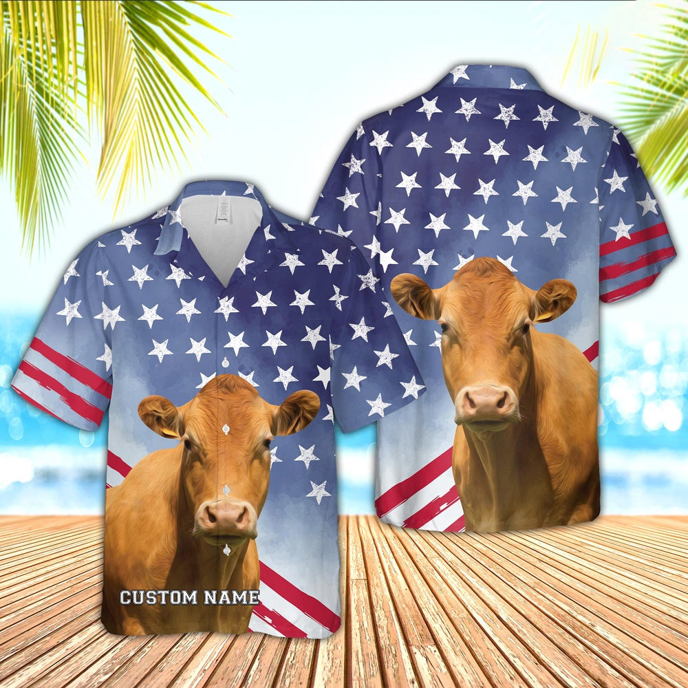 Limousin Star Pattern Customized Name Hawaiian Shirt, Farm Hawaiian Shirt, Farmer Hawaii
