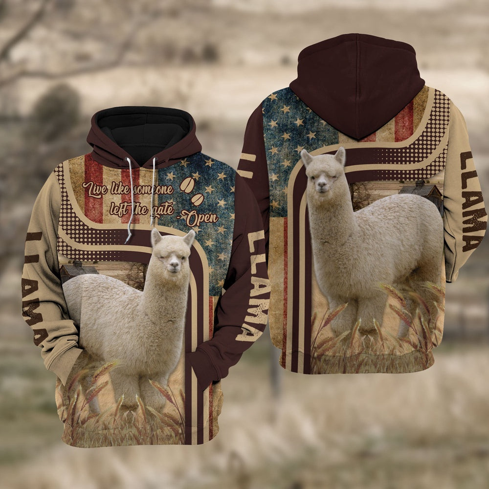 Llama 3D American Flag Quotation Hoodie, Farmer Hoodie, Farm Themed Shirts, Farm Tee Shirts